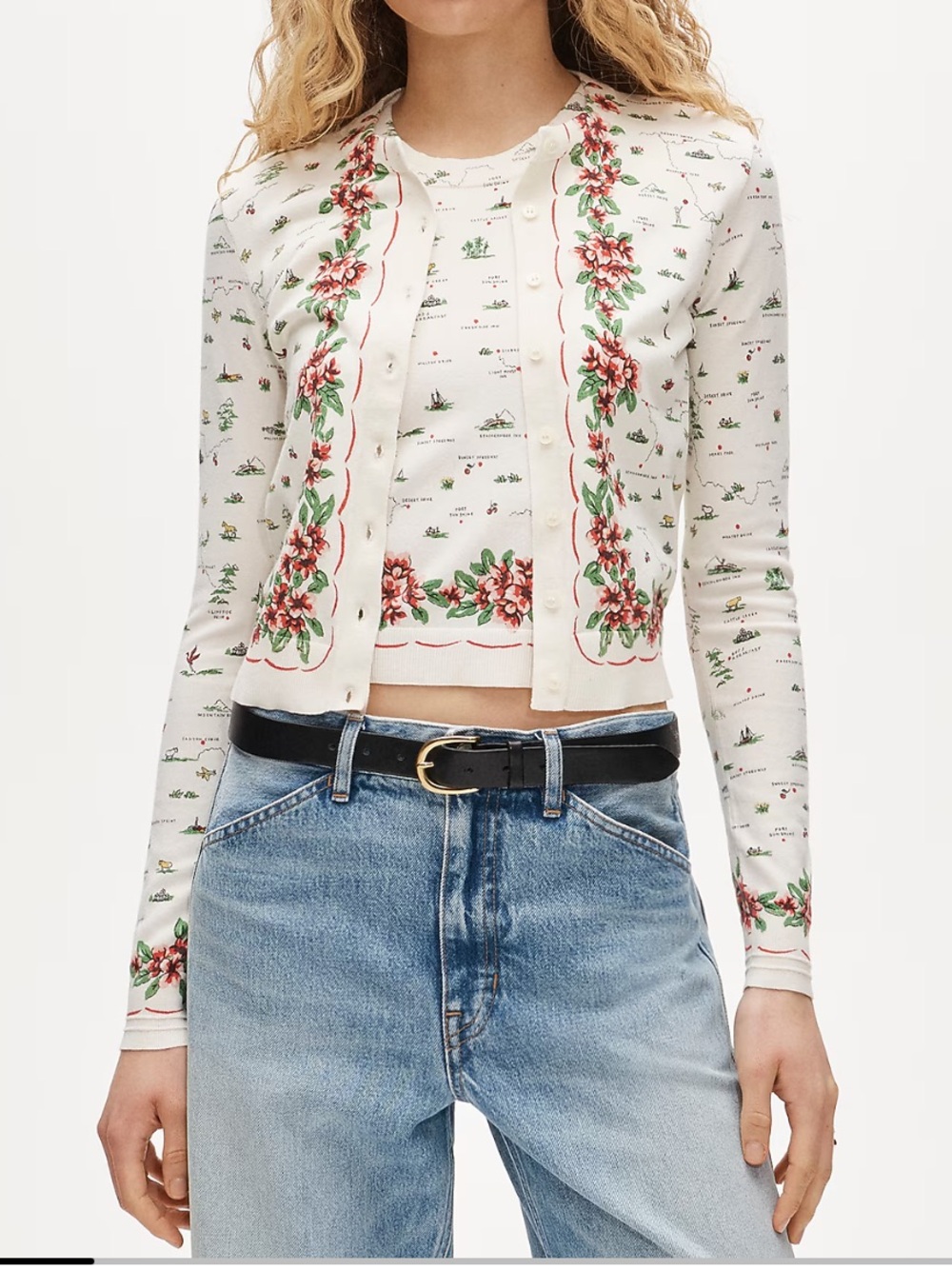 J. Crew Jackie Cardigan in map-print in premium ultra-fine cotton blend - Picture 2 of 8